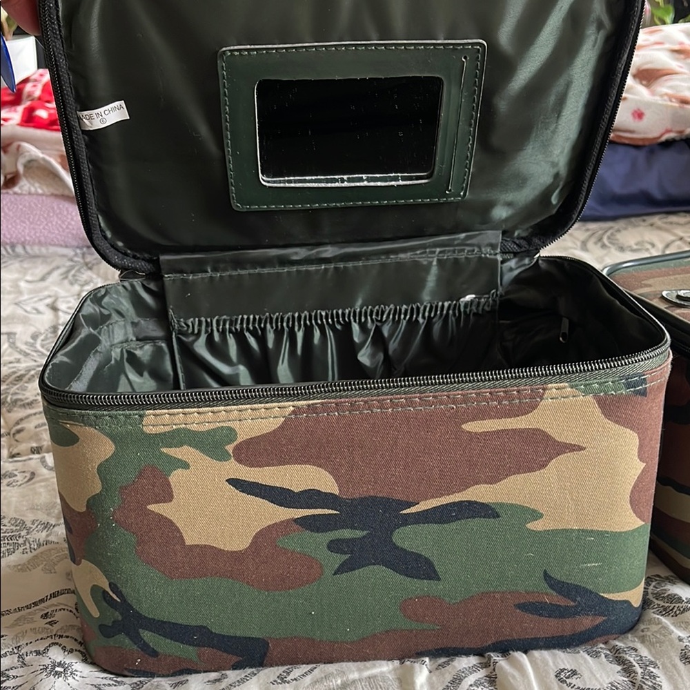 Green and Brown Camouflage Travel Bags with Structured Design